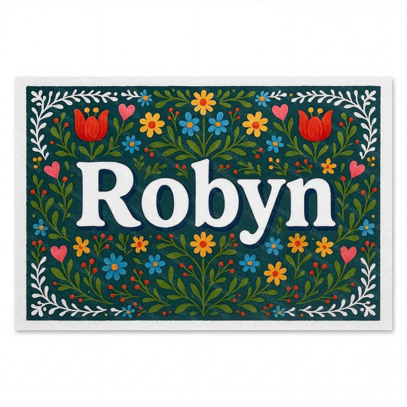 Robyn Name Art - Floral Farmhouse personalized wall print for kids