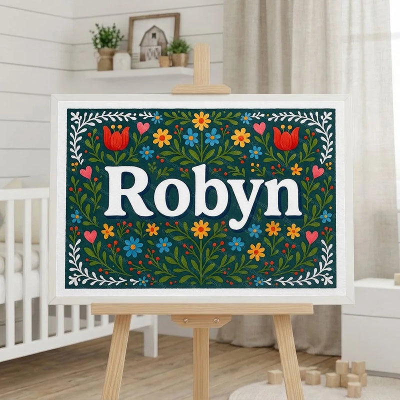 Robyn Name Art - Floral Farmhouse personalized wall print for kids