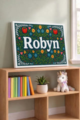 Robyn Name Art - Floral Farmhouse personalized wall print for kids