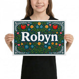 Robyn Name Art - Floral Farmhouse personalized wall print for kids