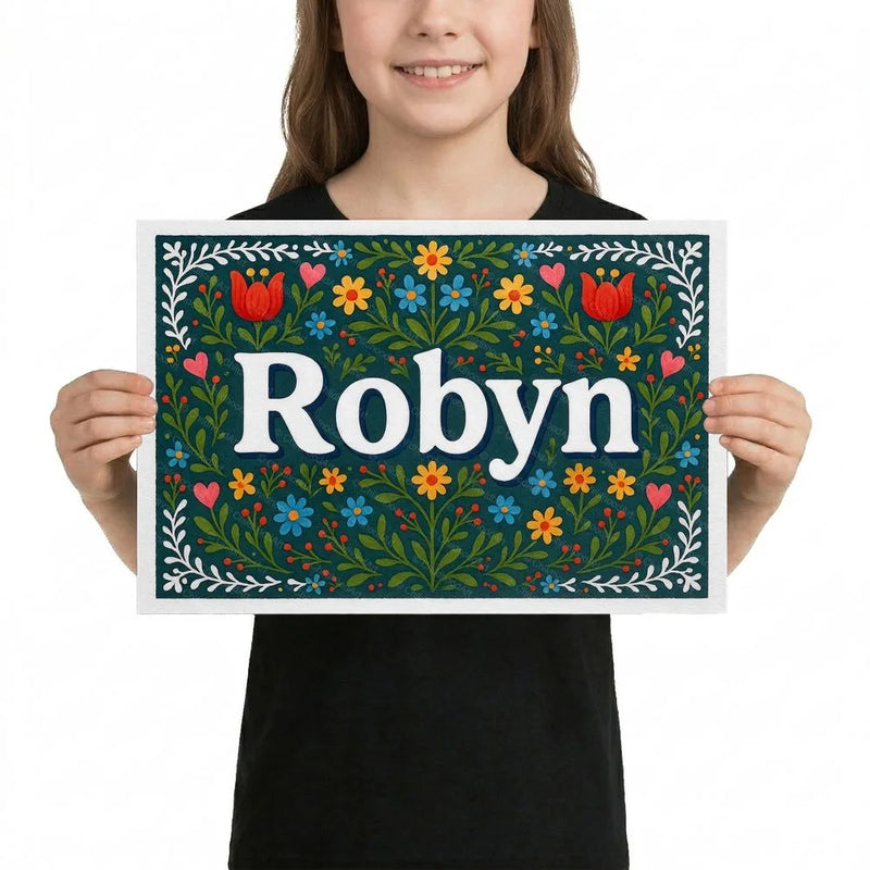 Robyn Name Art - Floral Farmhouse personalized wall print for kids