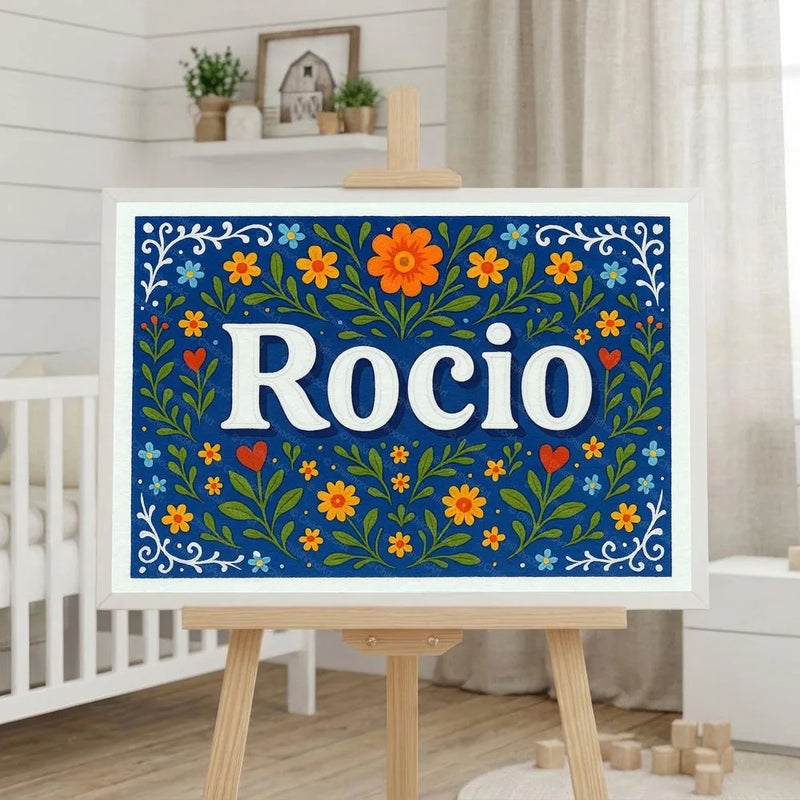 Rocio Name Art - Floral Farmhouse personalized wall print for kids