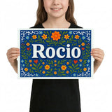 Rocio Name Art - Floral Farmhouse personalized wall print for kids