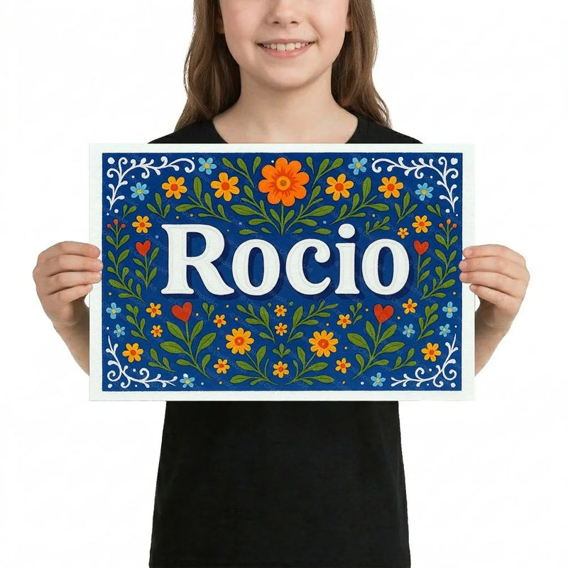 Rocio Name Art - Floral Farmhouse personalized wall print for kids