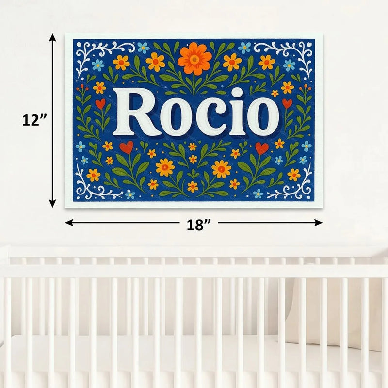 Rocio Name Art - Floral Farmhouse personalized wall print for kids