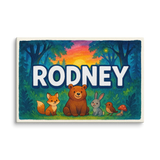 Rodney Name Art - Forest Friends personalized wall print for kids