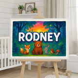 Rodney Name Art - Forest Friends personalized wall print for kids