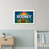 Rodney Name Art - Forest Friends personalized wall print for kids