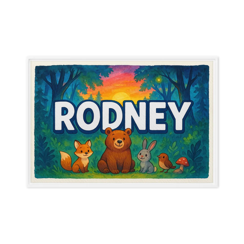 Rodney Name Art - Forest Friends personalized wall print for kids