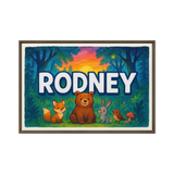 Rodney Name Art - Forest Friends personalized wall print for kids