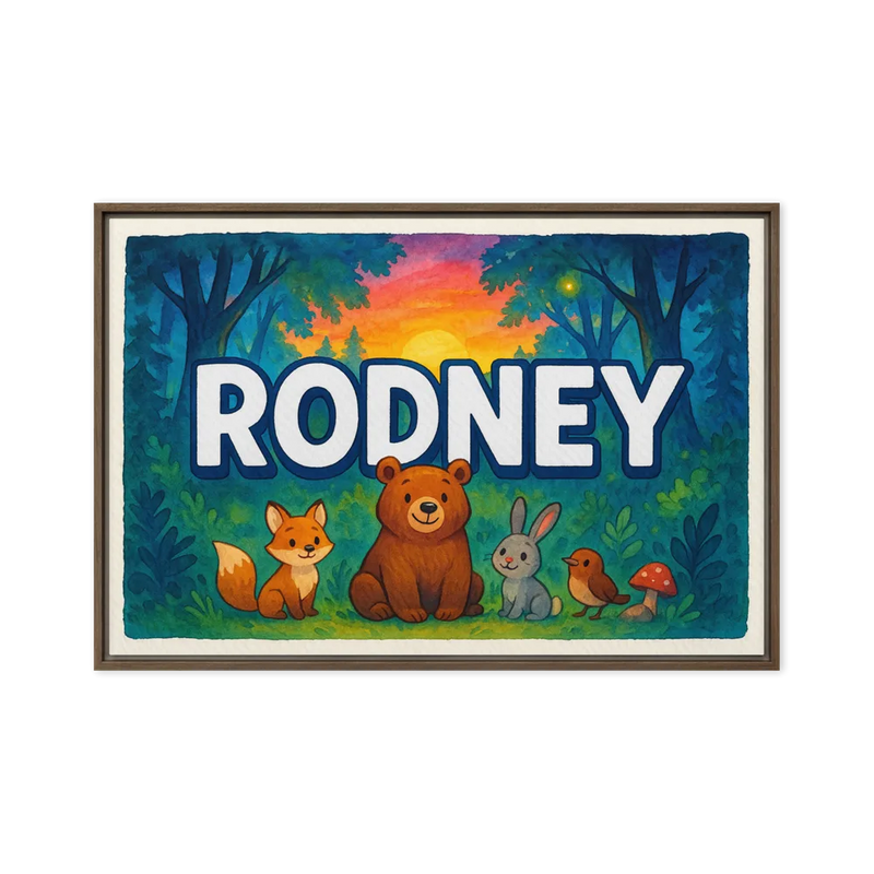 Rodney Name Art - Forest Friends personalized wall print for kids