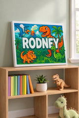 Rodney Name Art - Dinosaur Adventure personalized wall print for kids