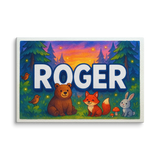 Roger Name Art - Forest Friends personalized wall print for kids