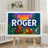 Roger Name Art - Forest Friends personalized wall print for kids