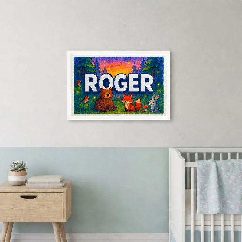 Roger Name Art - Forest Friends personalized wall print for kids