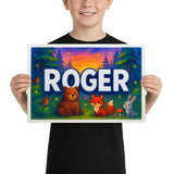 Roger Name Art - Forest Friends personalized wall print for kids