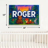 Roger Name Art - Forest Friends personalized wall print for kids