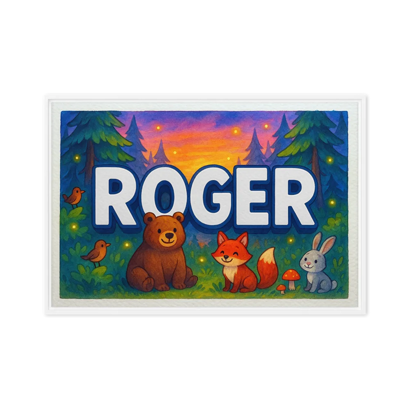 Roger Name Art - Forest Friends personalized wall print for kids