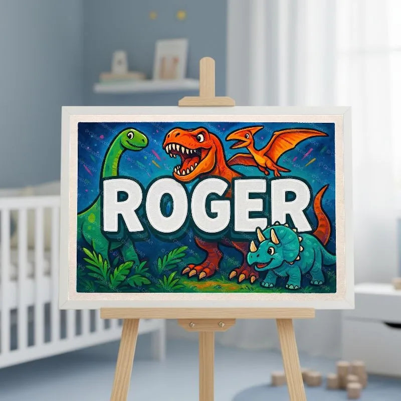 Roger Name Art - Dinosaur Adventure personalized wall print for kids