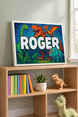 Roger Name Art - Dinosaur Adventure personalized wall print for kids