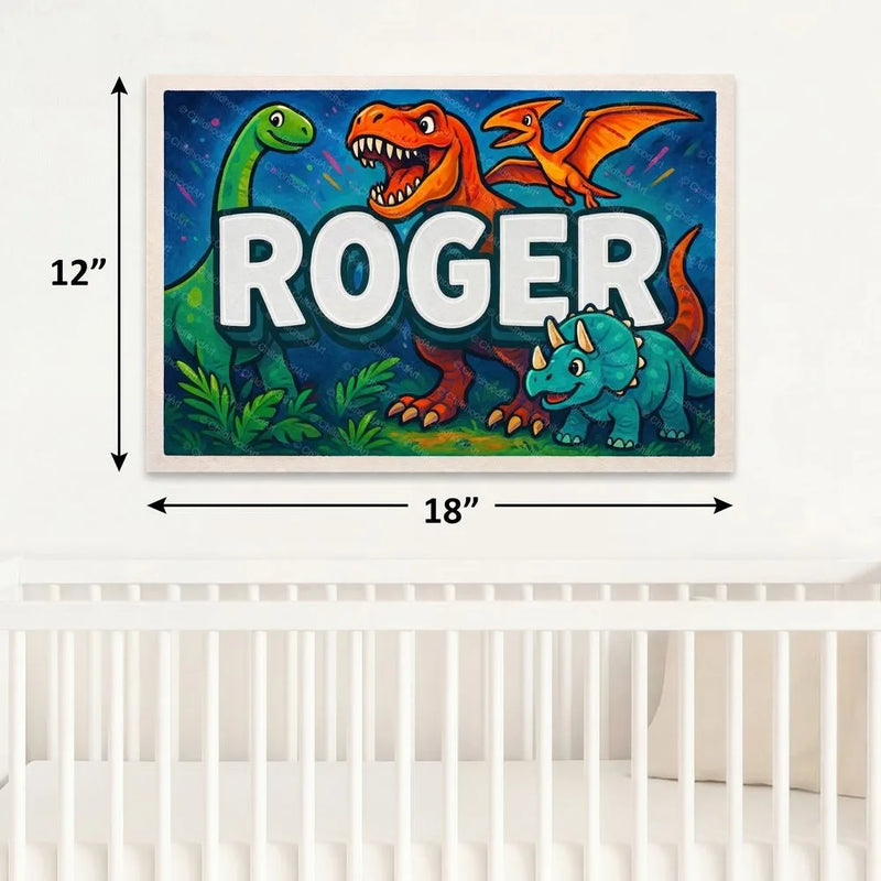 Roger Name Art - Dinosaur Adventure personalized wall print for kids