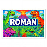 Roman Name Art - Dinosaur Adventure personalized wall print for kids