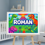 Roman Name Art - Dinosaur Adventure personalized wall print for kids