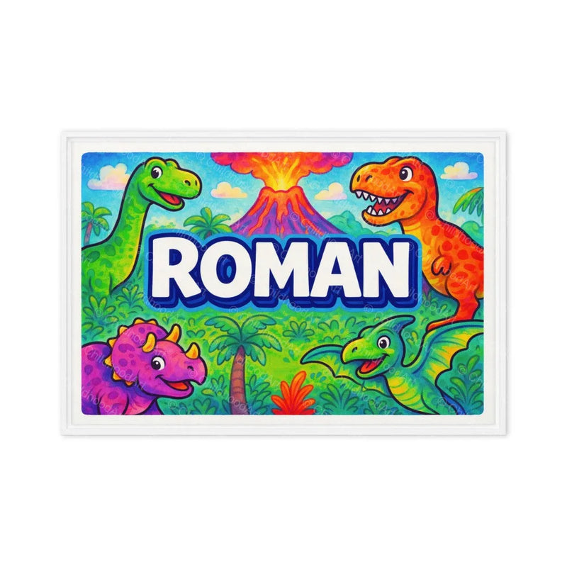 Roman Name Art - Dinosaur Adventure personalized wall print for kids