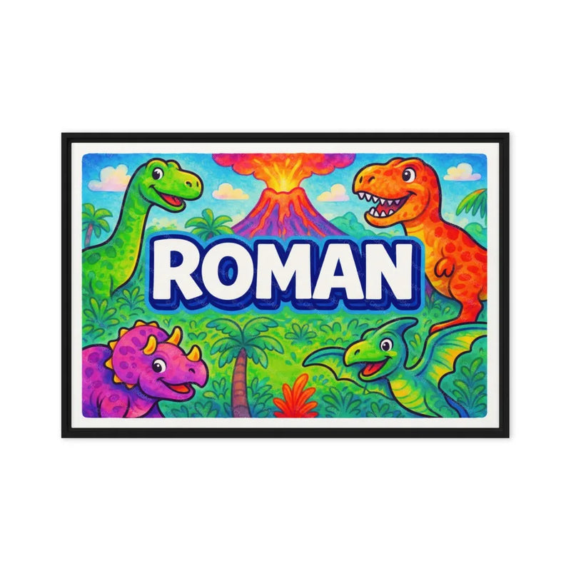 Roman Name Art - Dinosaur Adventure personalized wall print for kids