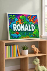 Ronald Name Art - Dinosaur Adventure personalized wall print for kids