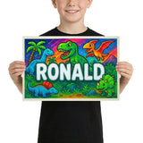 Ronald Name Art - Dinosaur Adventure personalized wall print for kids