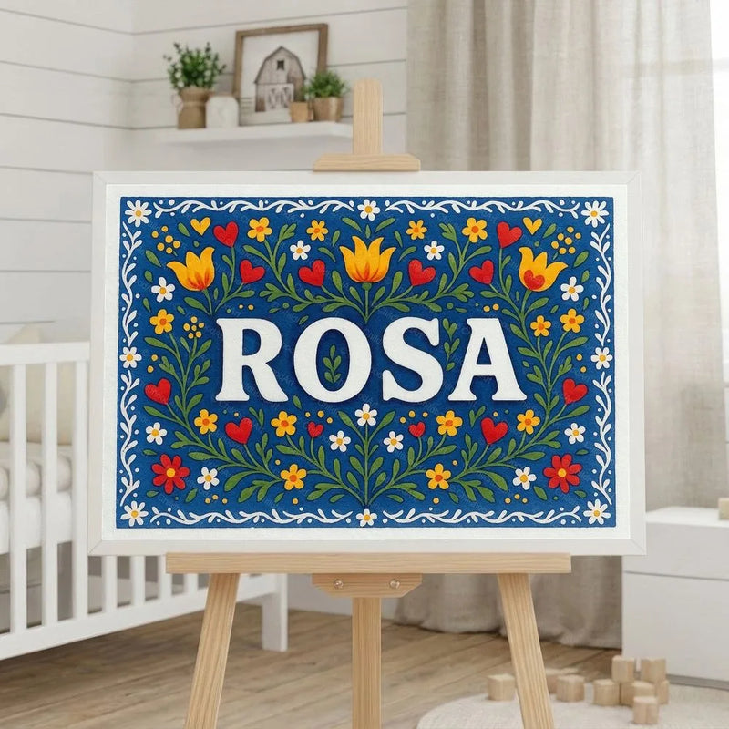 Rosa Name Art - Floral Farmhouse personalized wall print for kids