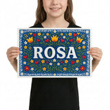 Rosa Name Art - Floral Farmhouse personalized wall print for kids