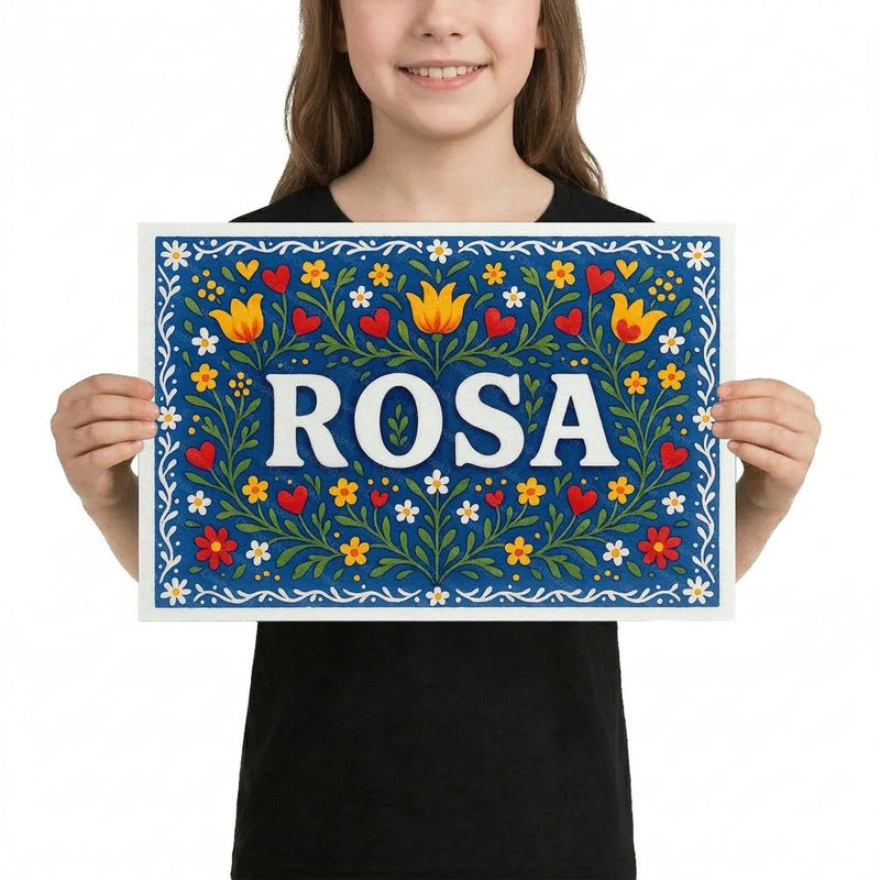 Rosa Name Art - Floral Farmhouse personalized wall print for kids