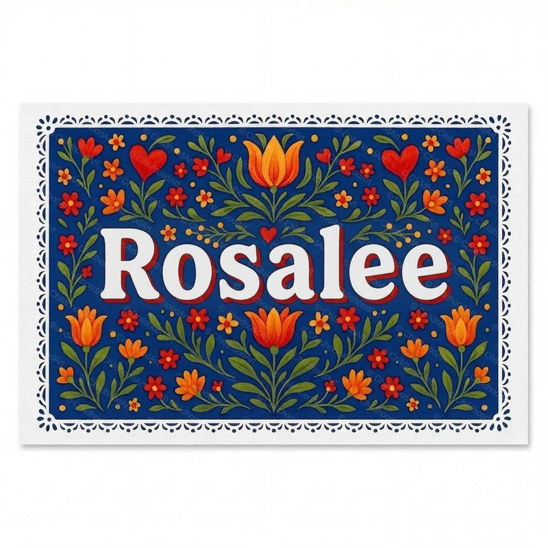 Rosalee Name Art - Floral Farmhouse personalized wall print for kids