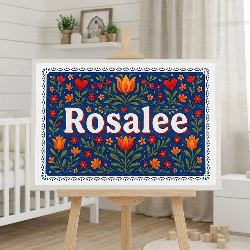 Rosalee Name Art - Floral Farmhouse personalized wall print for kids