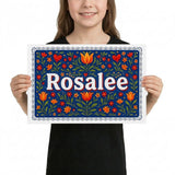 Rosalee Name Art - Floral Farmhouse personalized wall print for kids