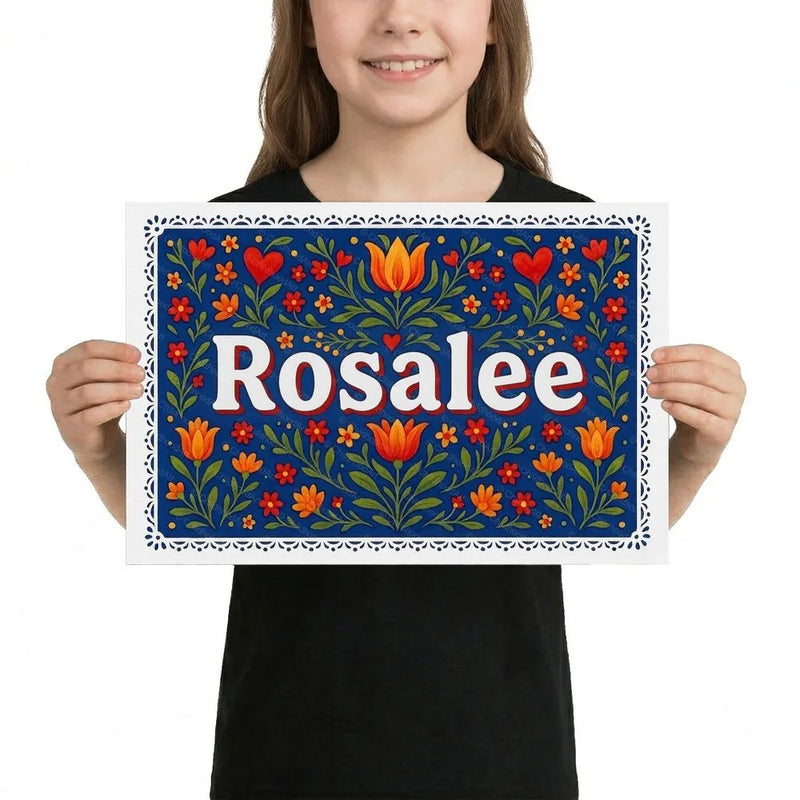 Rosalee Name Art - Floral Farmhouse personalized wall print for kids