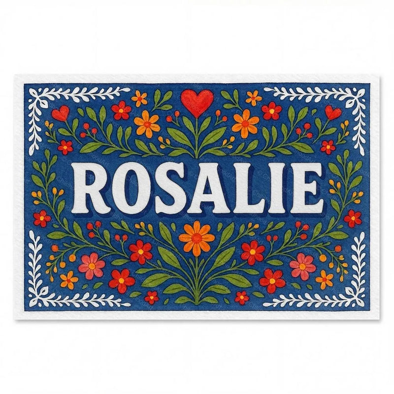 Rosalie Name Art - Floral Farmhouse personalized wall print for kids