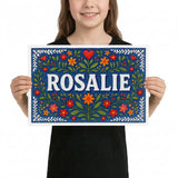 Rosalie Name Art - Floral Farmhouse personalized wall print for kids