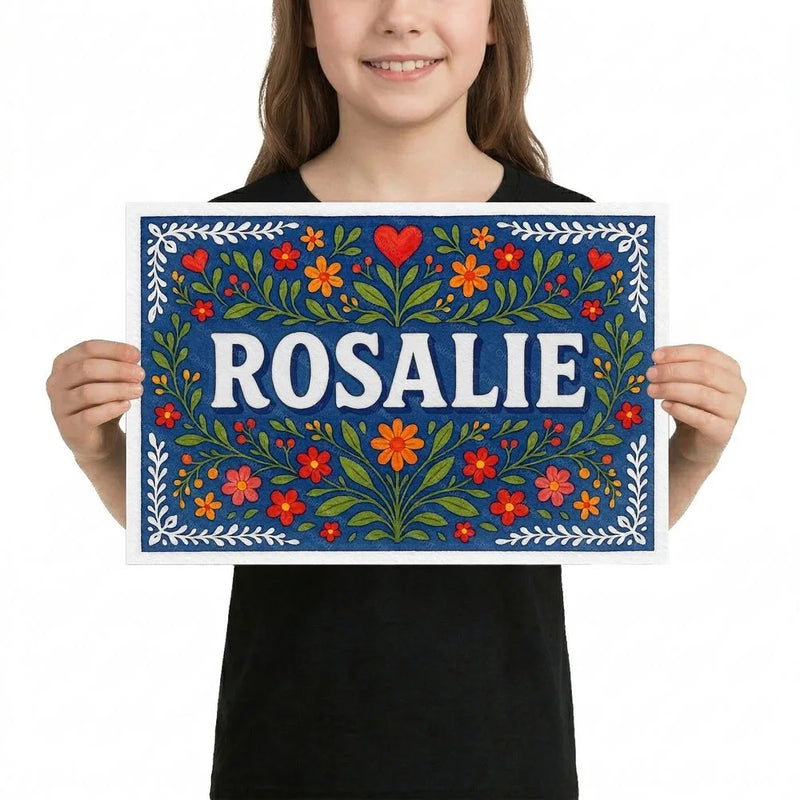 Rosalie Name Art - Floral Farmhouse personalized wall print for kids