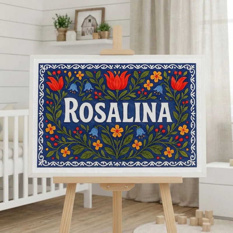 Rosalina Name Art - Floral Farmhouse personalized wall print for kids