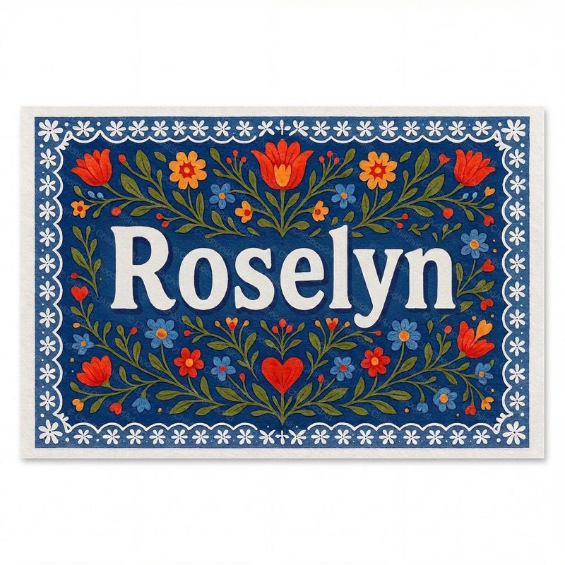 Roselyn Name Art - Floral Farmhouse personalized wall print for kids