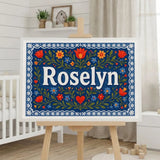 Roselyn Name Art - Floral Farmhouse personalized wall print for kids