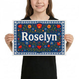 Roselyn Name Art - Floral Farmhouse personalized wall print for kids
