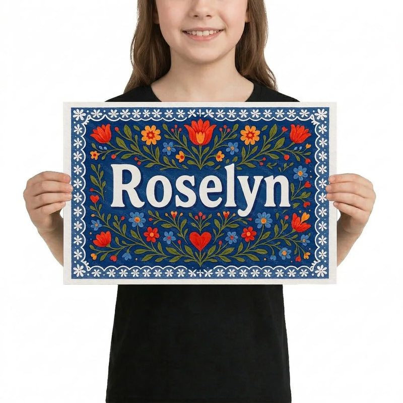 Roselyn Name Art - Floral Farmhouse personalized wall print for kids