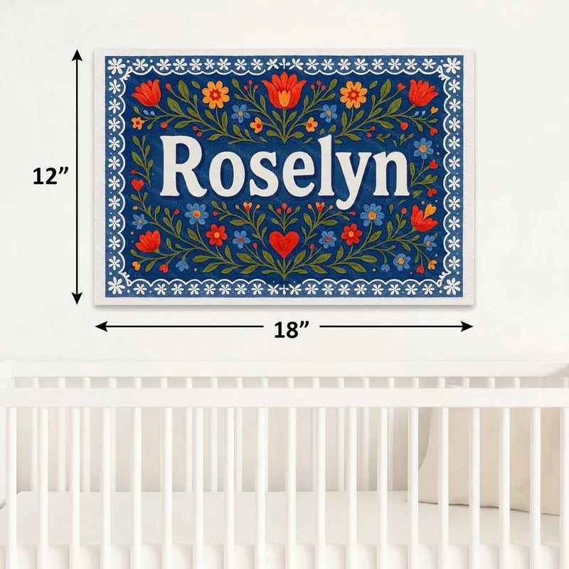Roselyn Name Art - Floral Farmhouse personalized wall print for kids
