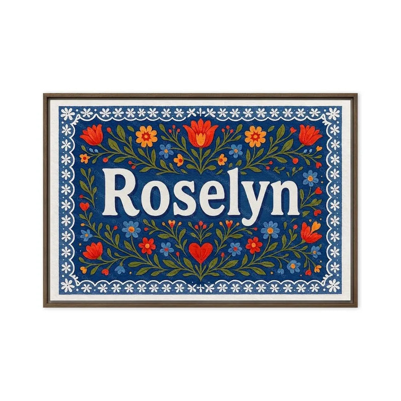 Roselyn Name Art - Floral Farmhouse personalized wall print for kids