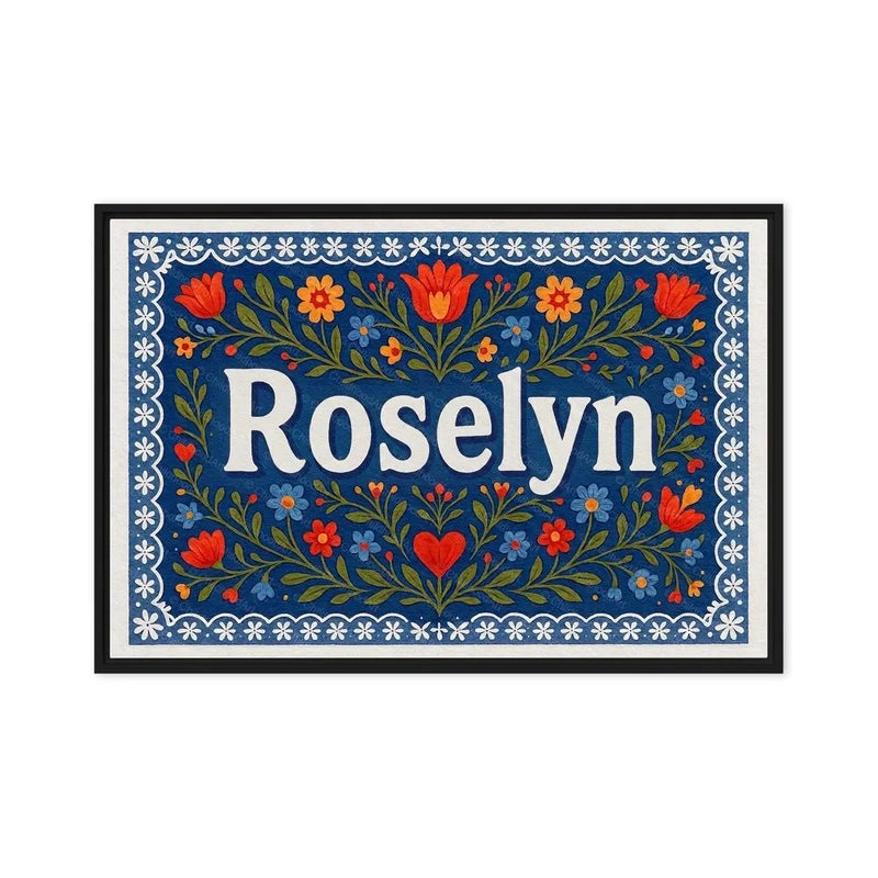 Roselyn Name Art - Floral Farmhouse personalized wall print for kids