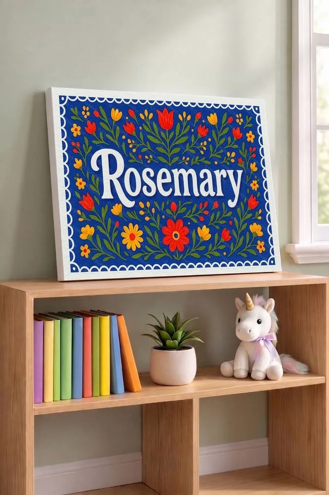 Rosemary Name Art - Floral Farmhouse personalized wall print for kids